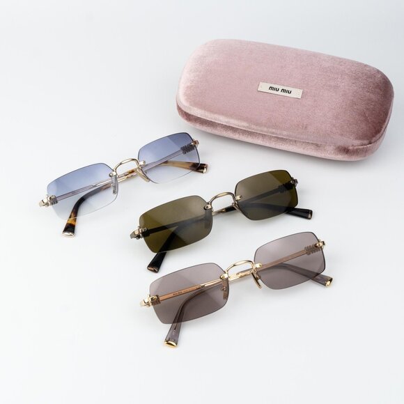 Miu Miu Women Sunglasses Gold Purple Brown Rectangle MUB50S 5AK20I NEW AUTHENTIC main image 4